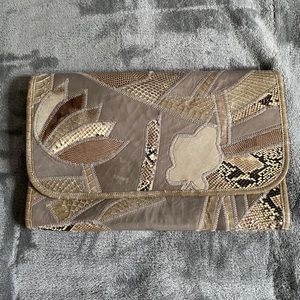Vintage Leather Snakeskin Clutch with Strap